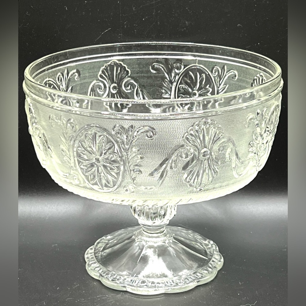 VTG Indiana Glass Tiara Sandwich Glass Compote on Pedestal Footed Bowl 5.5 in